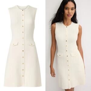 Sandro Delna Dress Rib Knit Sleeveless Button Front Mini A-Line Ecru White 10